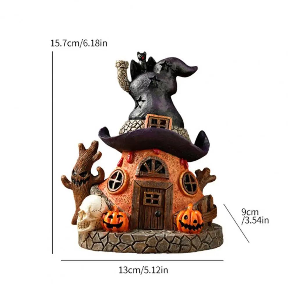 Halloween Magical House Resin Figurine Office Desktop House Sculpture Witch House Statue with LED Light Home Decoration