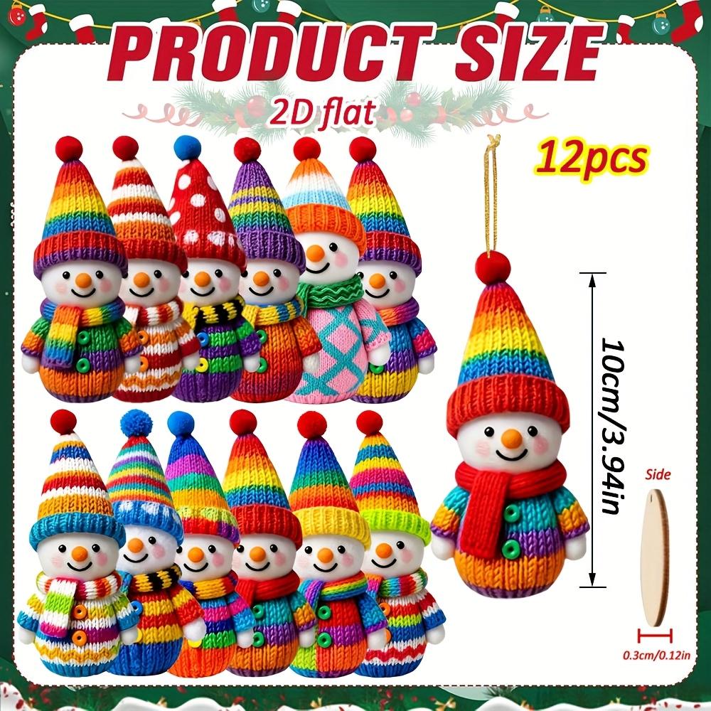 

2D Flat Wooden Snowman Ornaments, Colorful Xmas Decor with Pompom Hats. Perfect Holiday Gift & Tree Decorations!
