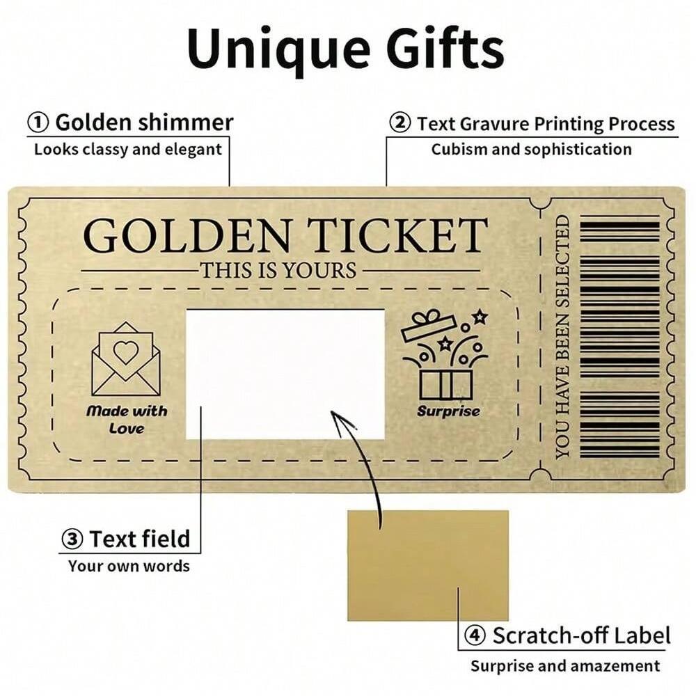 3pcs/set Golden Ticket Scratch Card Scratch-off Travel Ticket Set with Envelopes Surprise Reveal Ticket Gift for Valentine's Day