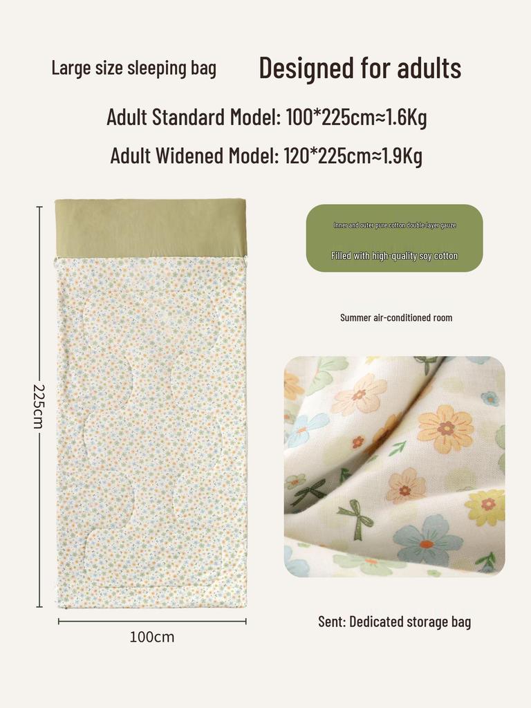 Pure Cotton Adult Plus Size Shoulder Protector & Anti-kick Sleeping Bag for Indoor/Outdoor Use