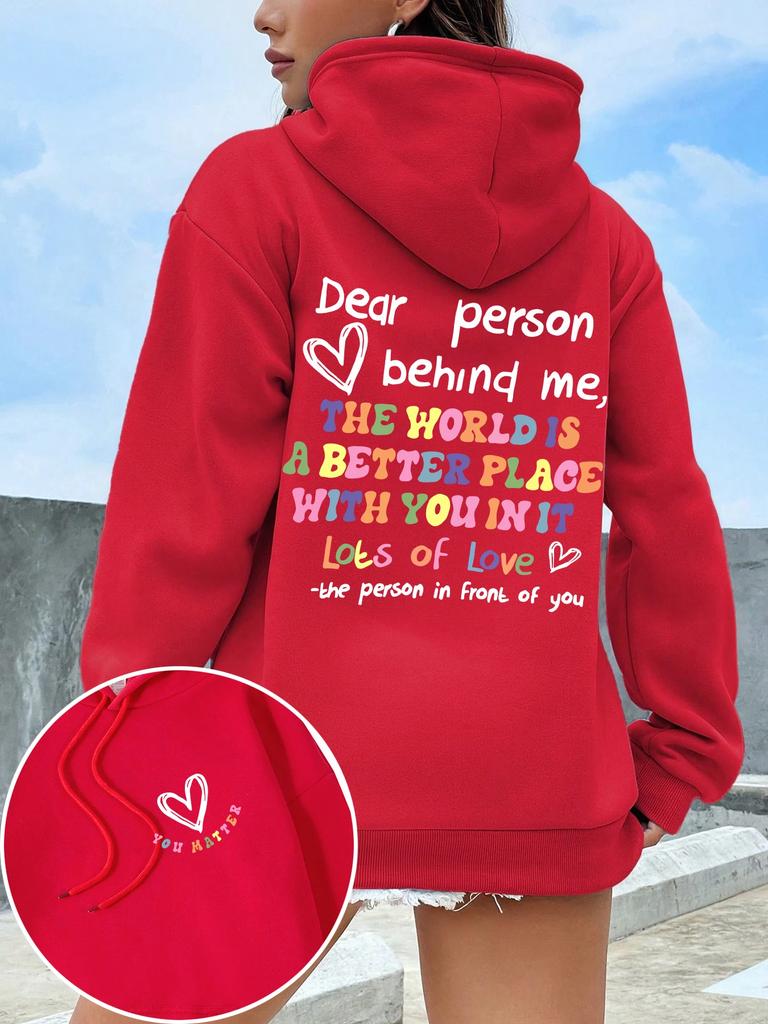 2026 Lieber Mensch hinter mir Hoodie Damen Farbige Buchstaben Warmes Fleece Damen Kapuzenpullover Pelzfutter Frühling Herbst Kapuzenpullover Y2K Lässige Oberteile