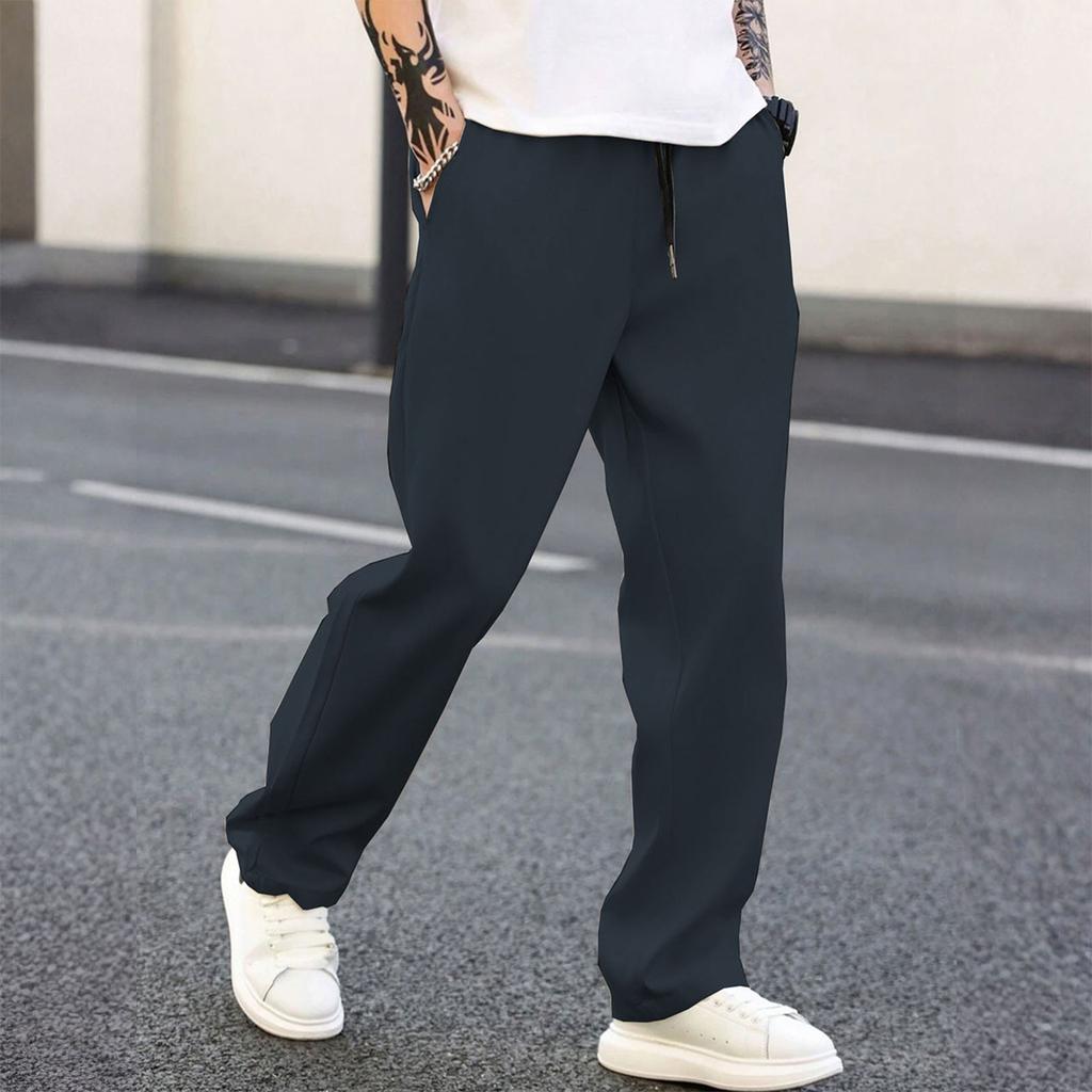 Men's Casual Elastic Waistband Drawstring Breathable Color Pants