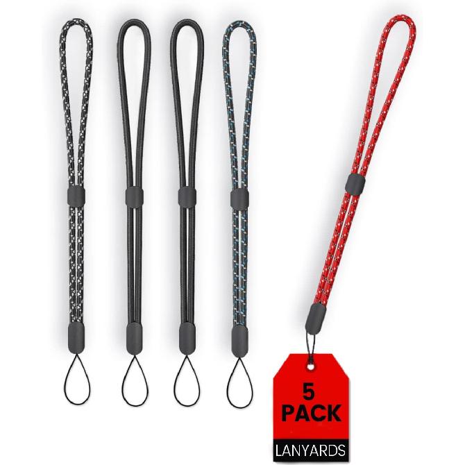 Performore Multi-Device Compatible Adjustable Nylon Wrist Lanyards | 5-Pack Comfort-Fit Wrist Straps with Secure Slide Clasp for USB Drives, Cameras,