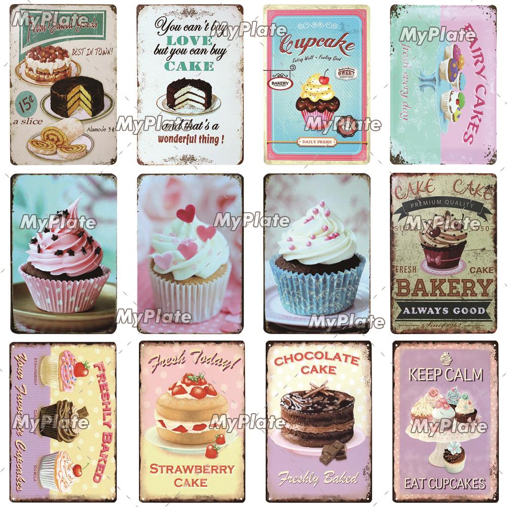 Cake Metal Sign Plaque Metal Vintage Food Tin Sign Wall Decor for Kitchen Cafe Diner Bar Cupcake Metal Signs