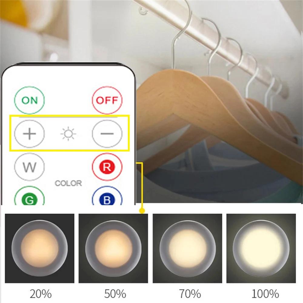 Color RGB Under Cabinet Lights Remote Control Dimmable Wardrobe Night Lamp Wireless Battery LED Light for Kitchen Bedroom Closet