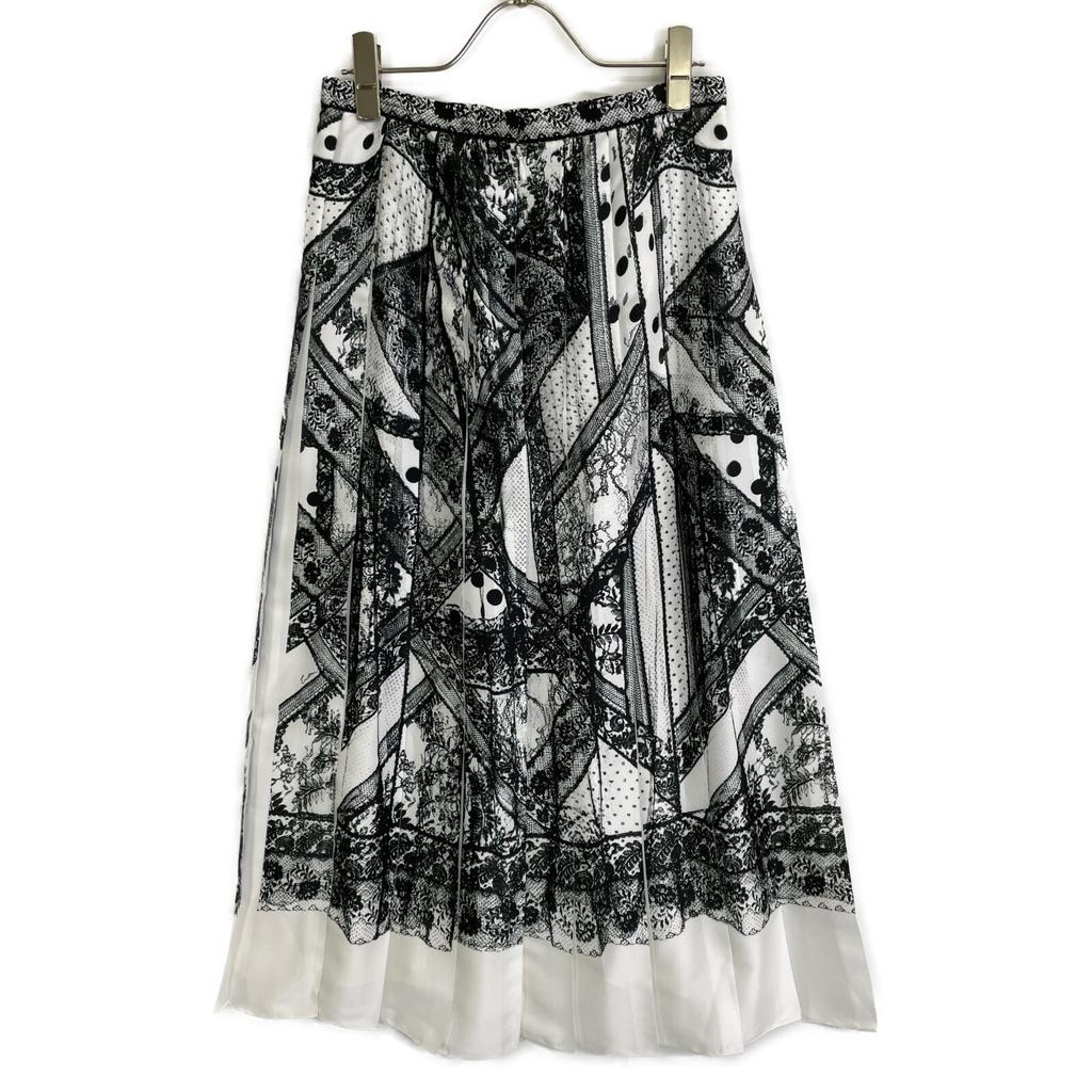 ERDEM 4647YLPT White x Black Lace Print Pleated Skirt skirt UK6 White / blackUsed