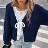 Women's Casual Loose Fit Knit Cardigan with Self-Tie Waist, Color Long Sleeve