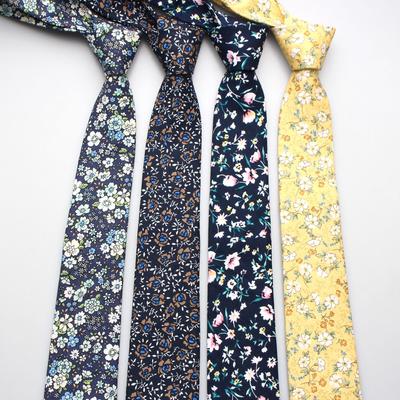 Gravata Estreita Floral de Algodão Casual Britânica para Homens e Mulheres com Padrão de Personalidade Pequena 6,5cm