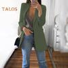 Women Suit Coat Lapel Long Sleeve Open Front Suit Jacket Solid Color Big Pockets Commuting Style Casual Business Outwear