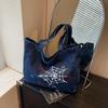 Large Capacity Denim Tote Bag Women's Travel Bag Embroidery Commuter Shoulder Bag