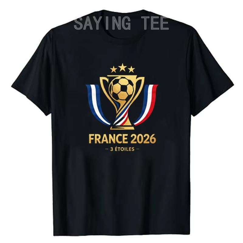 Spieltag Sport Slogan Kurzarm T-Shirt, 2026 Frankreich Fußballmeister Grafik T-Shirt zum Anfeuern der Französischen Nationalmannschaft T-Shirt