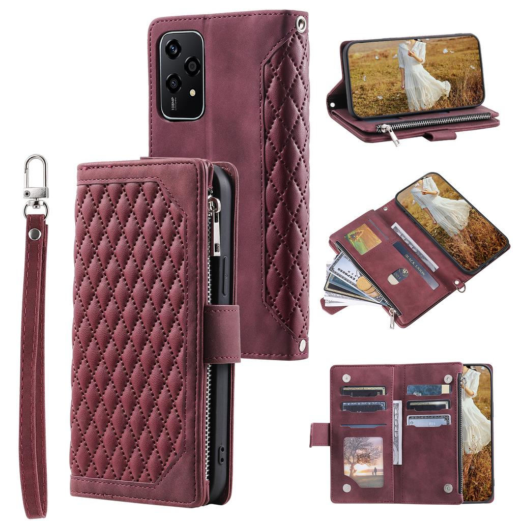 Style 005 For Honor 200 Lite Case Zipper Wallet Grid Leather Phone Cover