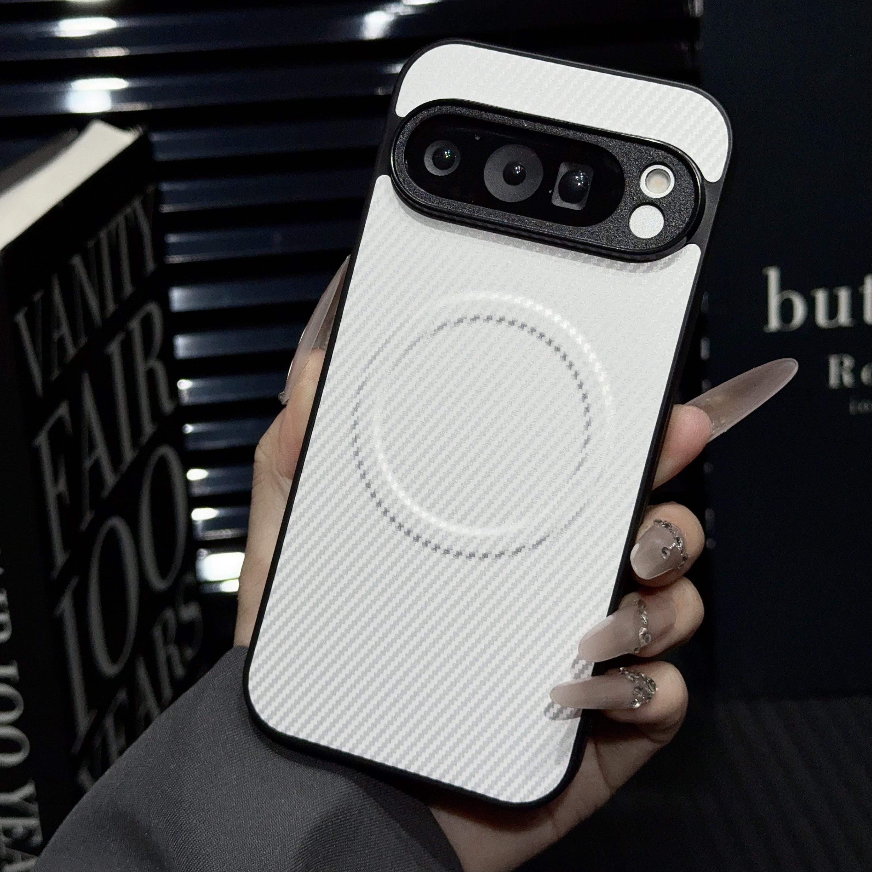 

Carbon Fiber Texture Magnetic Phone Case for Google Pixel 7 7A 8 8A 9 9A 10 Pro XL Slim Protective Cover with Non-Slip Edge Google Pixel 8 білий