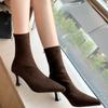 Vintage Women Ankle Boots Fashion Pointed Toe Shoes Autumn Winter High Heel Ladies Elegant Stretch Slim Short Booties