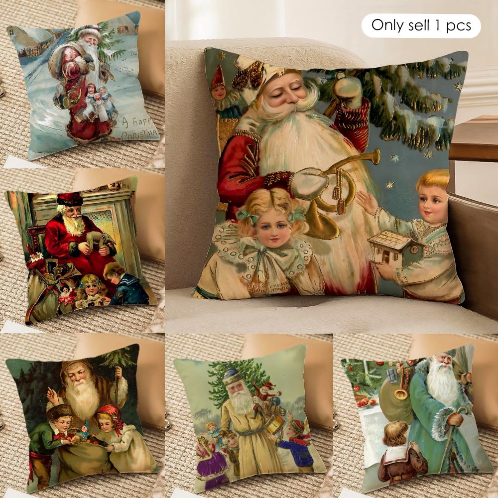 Happy Adults Toys Unisex Retro Christmas Santa Claus Cushion Cover Silky Short Plush Invisible Zipper Dustproof Sofa Pillow Case For Home Decor