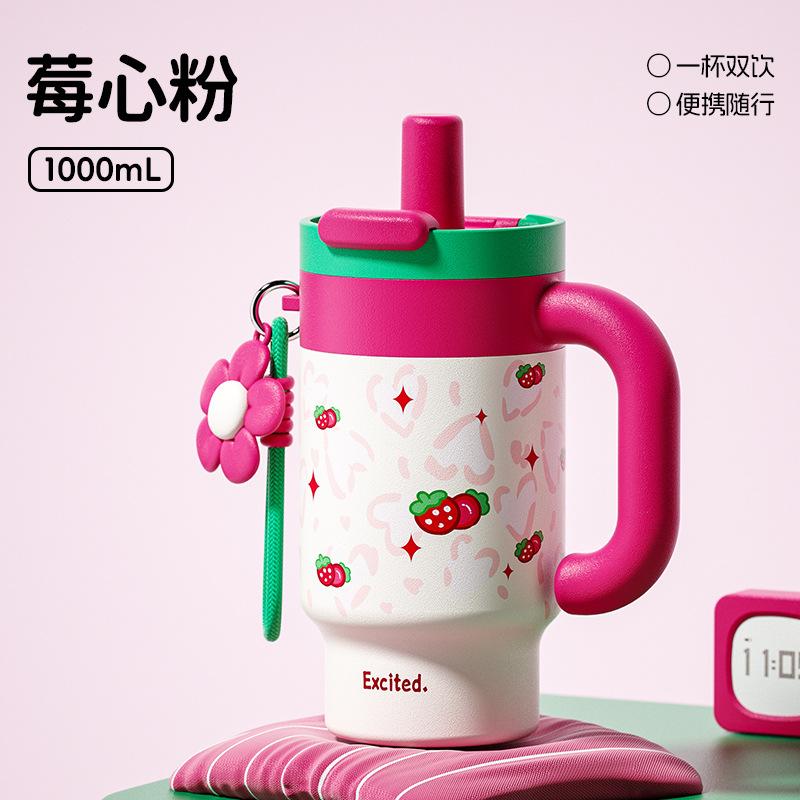 Water bottle cute stainless steel thermos cup double drink large capacity handle cup student ice cup water cup