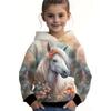 Vêtements Cool pour Filles Équestres Animaux Impression 3D Automne Sweats à Capuche Manches Longues Amples Légers Sweat Confortable Vêtements pour Enfants