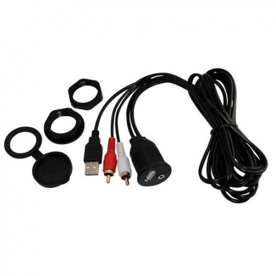 AUX Extension Dual RCA Cable Dash Flush Mount USB Port 3.5mm For Car Boat Truck