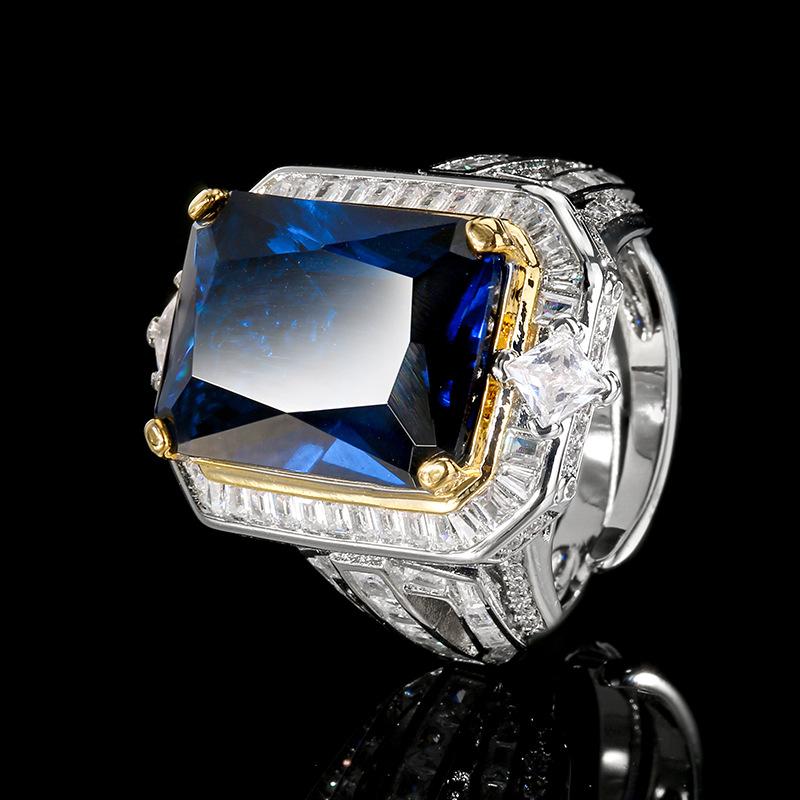 Jewelry Copper Bottom Gold-Plated Retro Simulation Corundum Square Ring Heroine Stone 13 * 18