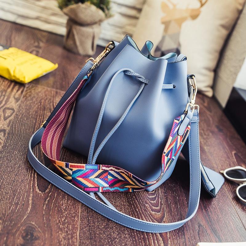 Elegant Fashion Women Colorful Wide Strap Bucket Shoulder Bags For Versatile Style