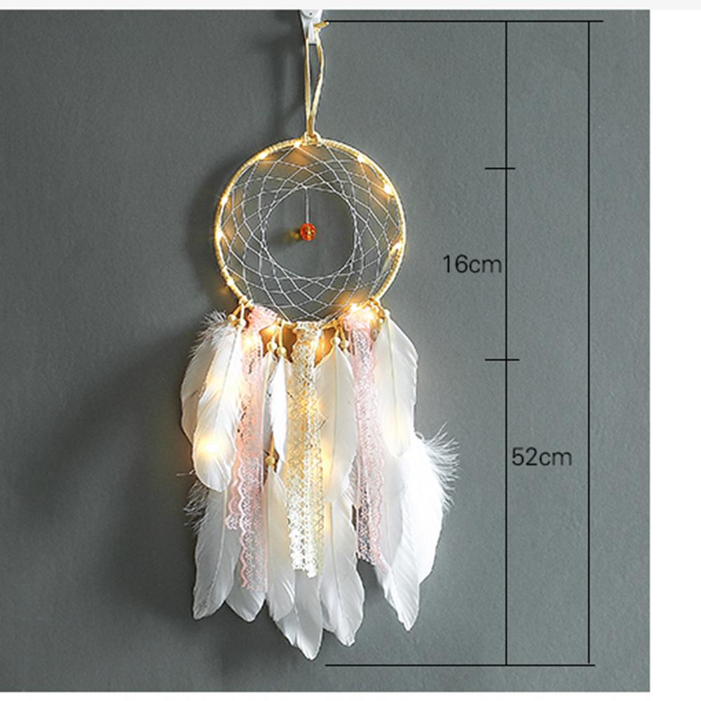 Girl Heart Dream Catcher National Feather Ornaments Lace Ribbons Feathers Wrapped Lights Girls Room Decor Dreamcatcher