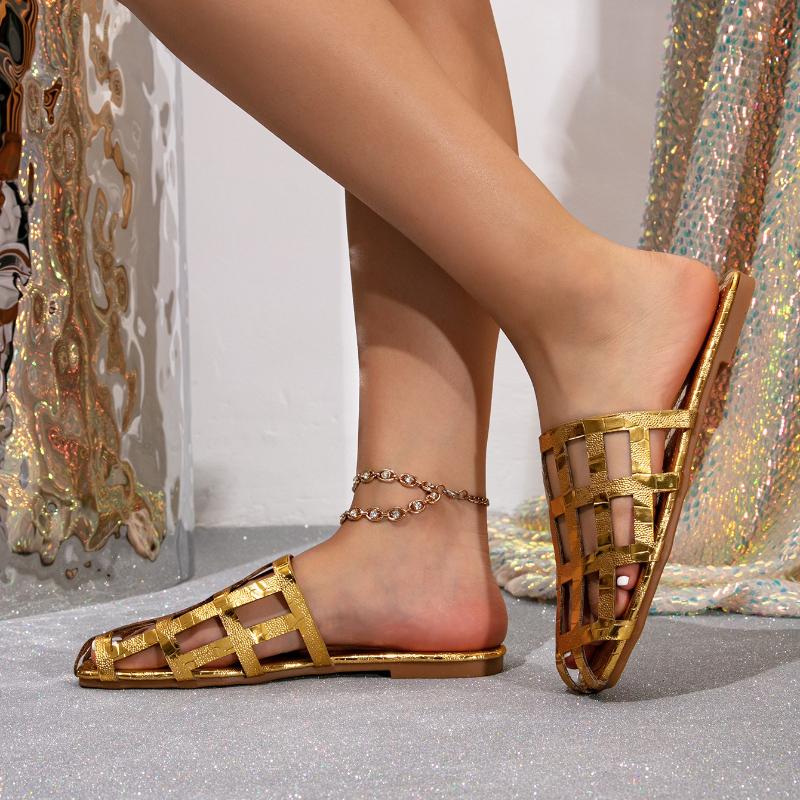 Modische temperamentvolle Damenschuhe 2026 Sommer Neue Runde Zehen Flache Schuhe Einfache Vielseitige Damen Pantoffeln Rutschfeste Damen Strandschuhe