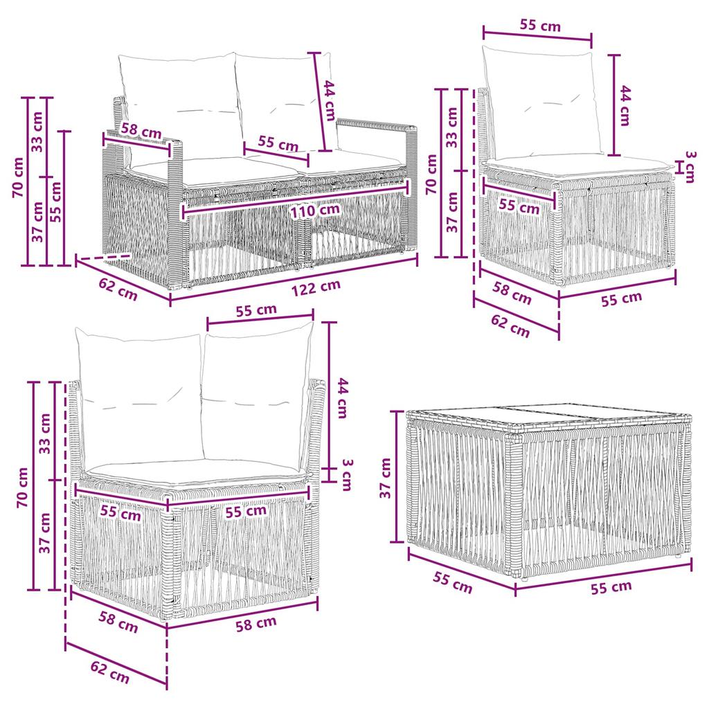 Garden Sofa Set 9 Pieces Grey Poly Rattan