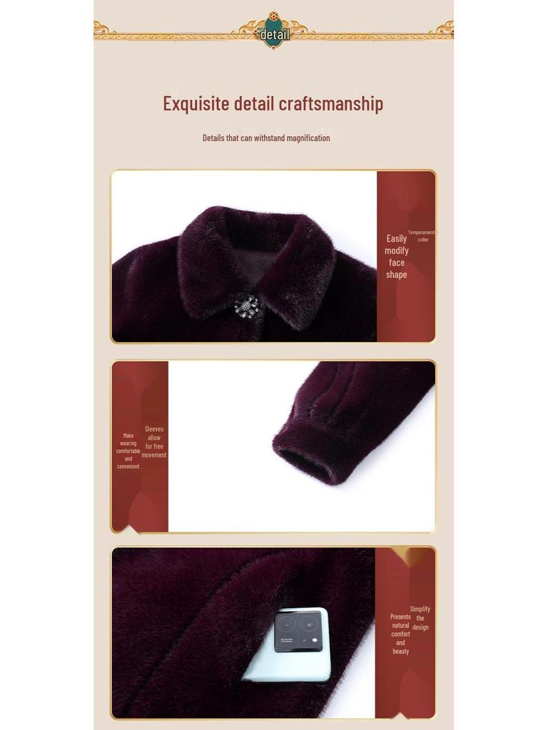 Mom's Stylish Long Winter Coat - Faux Fur, Warm, Noble Temperament, Wide-Bodied, for Middle-Aged Women