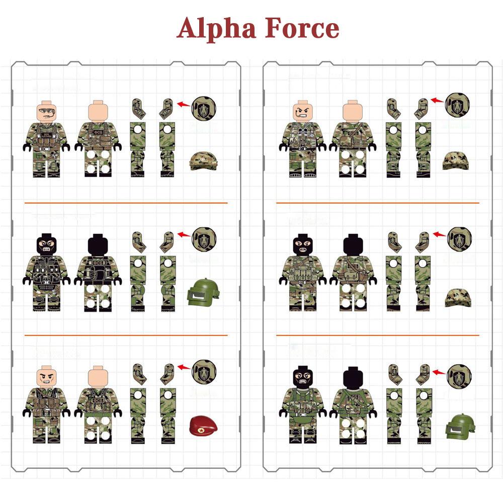 Russian Alpha Force Building Block Toy Mini Military Soldier Army Figure Set Brick