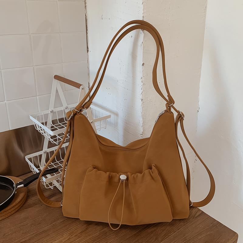 Korean Style Women's Shoulder Bag Autumn Winter Textured Suede Handbags Retro Casual Large Capacity Student Backpack