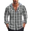 Spring new popular loose casual flannel jacquard long-sleeved hooded plaid shirt