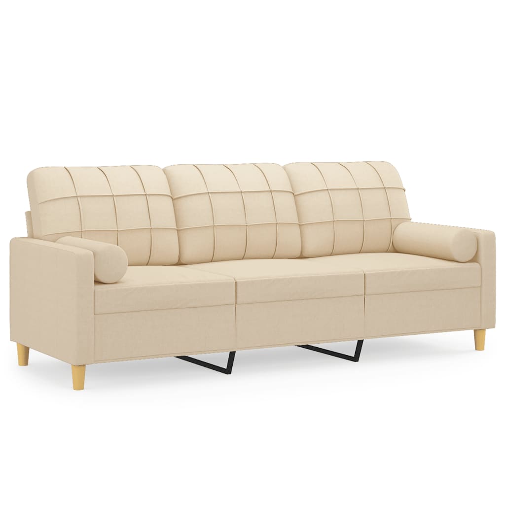 Vidaxl 3-Seater Sofa With Cushions, Cream, 180 Cm, Fabric