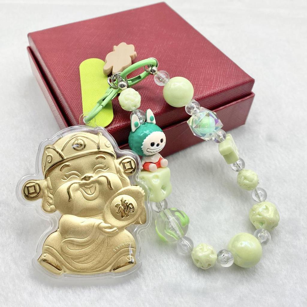 999 Pure Gold God of Wealth Pendant: Versatile Ornament for Phone, Keychain, Car, or Bag