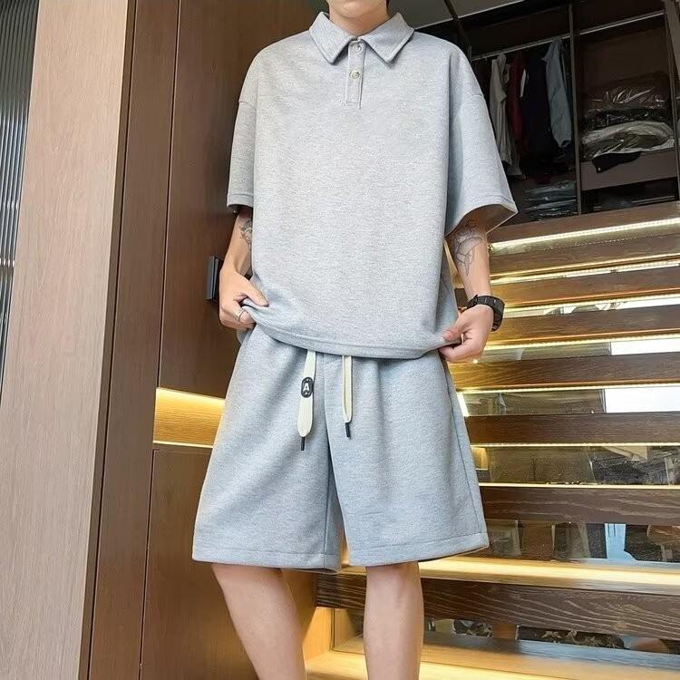 Summer Trendy Loose Fit Couple Polo and Shorts Set