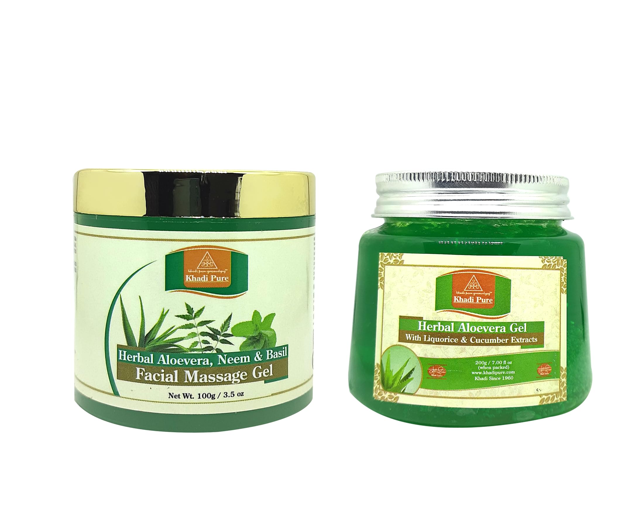 Khadi Pure Herbal Aloevera, Neem & Basil & Aloevera (GRN-200g) Pack of 2 (300g)