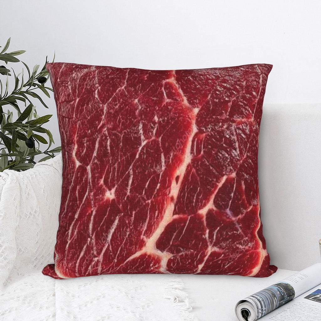 Funny Meat Pattern Beef Pillowcase Merch Printing Cushion Cover Throw Pillow Cover Seat Decor Square Multi-Size