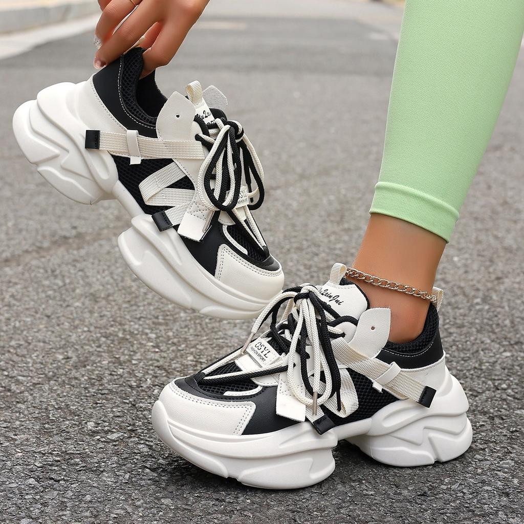 Women Cushion Sneakers Mesh Black White Running Sport Shoes Outdoor Elevator Shoes Heightening Female Casual Walking Shoes I22