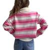 Ladies' Fashionable And Comfortable Half Zip Lapel Contrasting Loose Striped Knitted Top