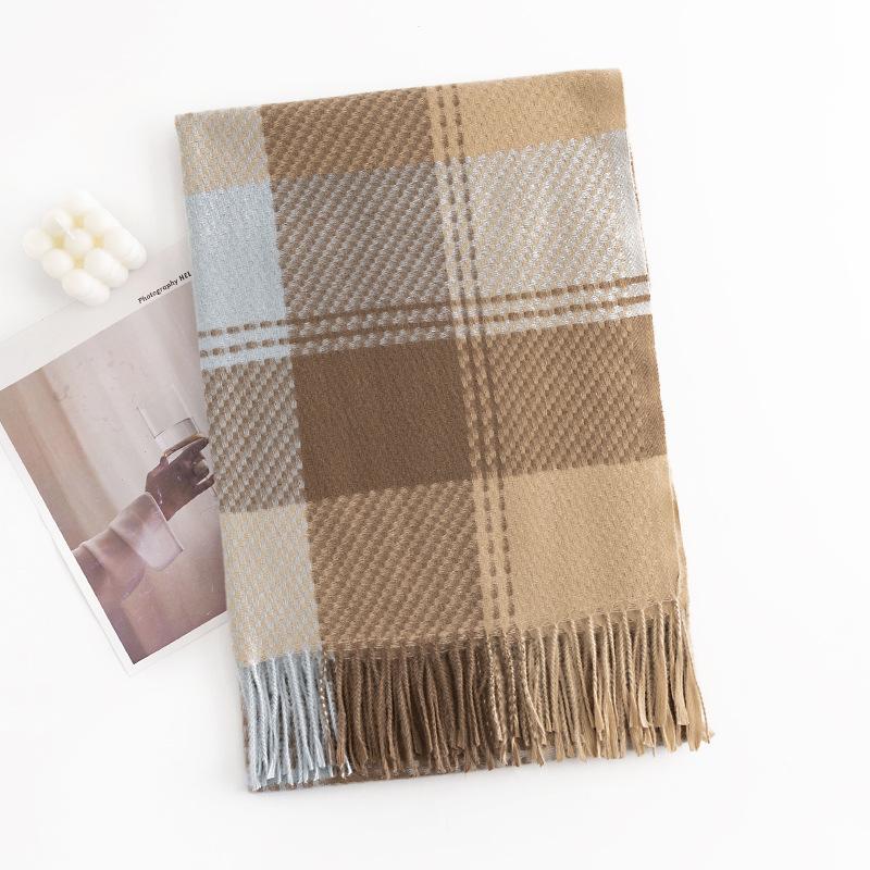 New sweet warm imitation cashmere scarf plaid student couple winter thickened warm scarf