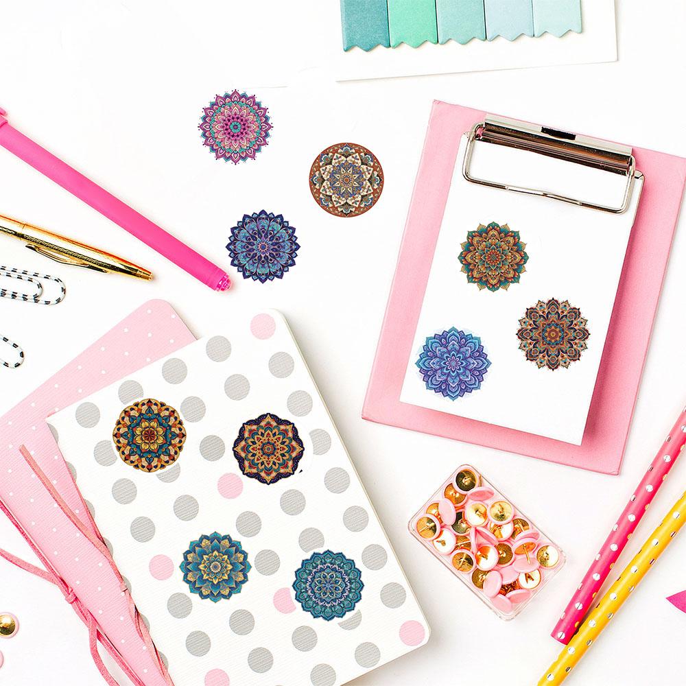 500PCS Mandala Pattern Roll Sticker Kawaii Notebook Refrigerator Travel Phone Waterproof Cartoon Scrapbook Aesthetic Stickers