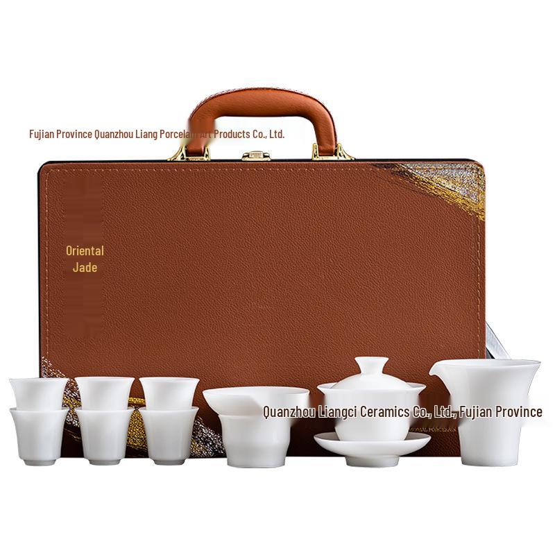 Ice Jade Porcelain Gongfu Teaware Set: High-End Gaiwan and Teacups Gift Box