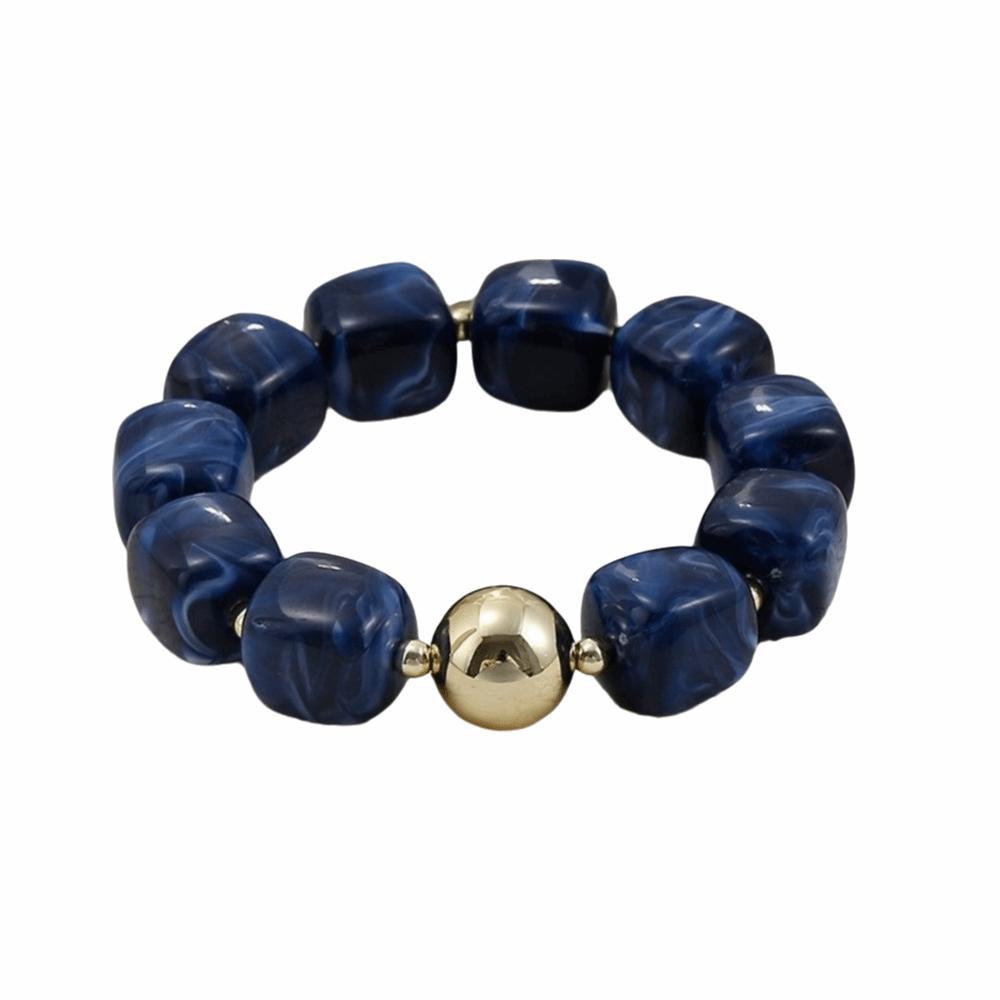 Acrylic Elastic Geometric Bracelet Colorful Stack Hand Chain Square Beads Bracelet  Daily темно-синий
