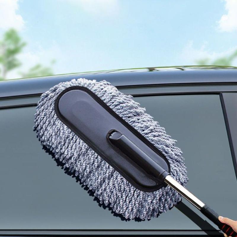 Extendable Handle Brush with Microfiber Duster Long Bristle Scrub Cleaning Mop For Vehicle Cleaning