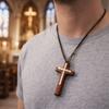 Unisex Design Rope Choker Chain Blessing Hanging Ornaments Wooden Cross Pendant  Gift