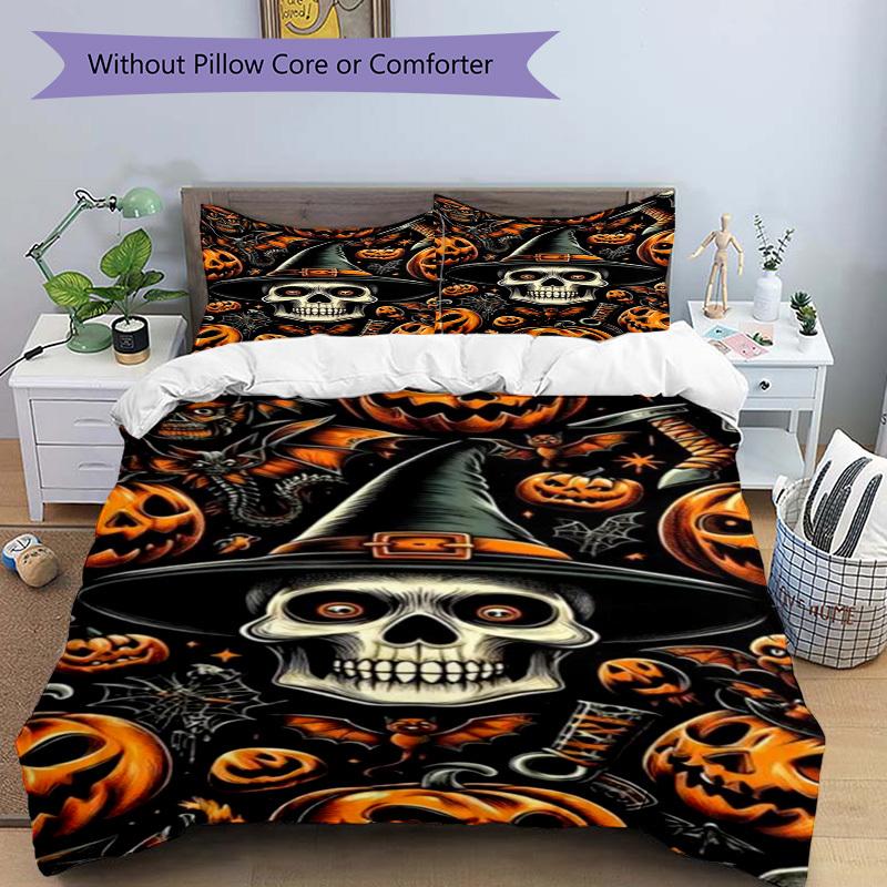 3pcs Skull Duvet Cover Set, Soft Comfortable Duvet Cover,Guest Room (1*Duvet Cover + 2*Pillowcase, Without Core) yy251104123