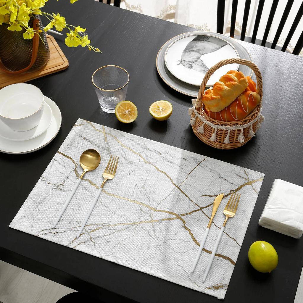 1pcs Placemats Marble Pattern Table Mats for Dining Table Kitchen Accessories Modern Home Decor Linen Tableware Pads Coaster
