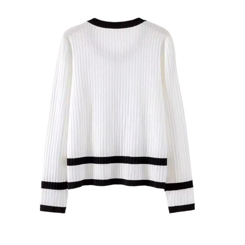 Round Neck Long-sleeved Knitwear Women's Spring Single-breasted High-waisted Slim Top