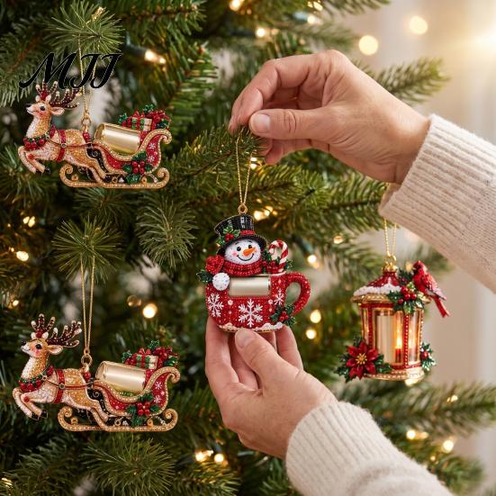 Festive Handmade Gifts for Friends Rhinestone Christmas Decoration DIY Kit, Faux Diamond Art Make 6 Holiday Decorations Hanging Ornaments, Bead Craft