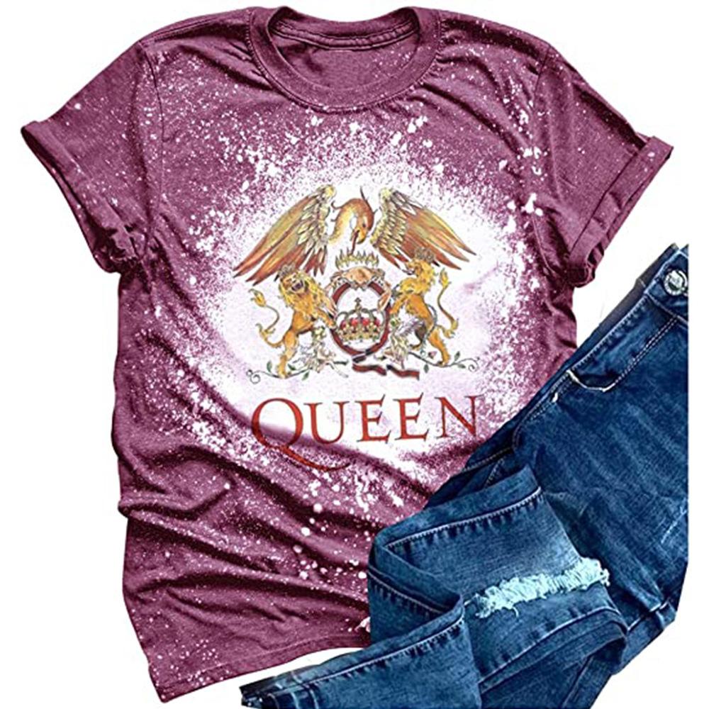 

Винтажный женский топ QUEEN Футболка с коротким принтом, круглым вырезом и короткими рукавами 6XL