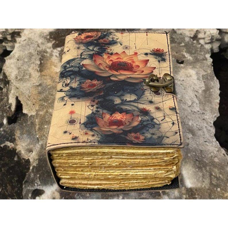 Floral Leather Grimoire Journal: Handmade Book of Shadows 7 x 5 inch